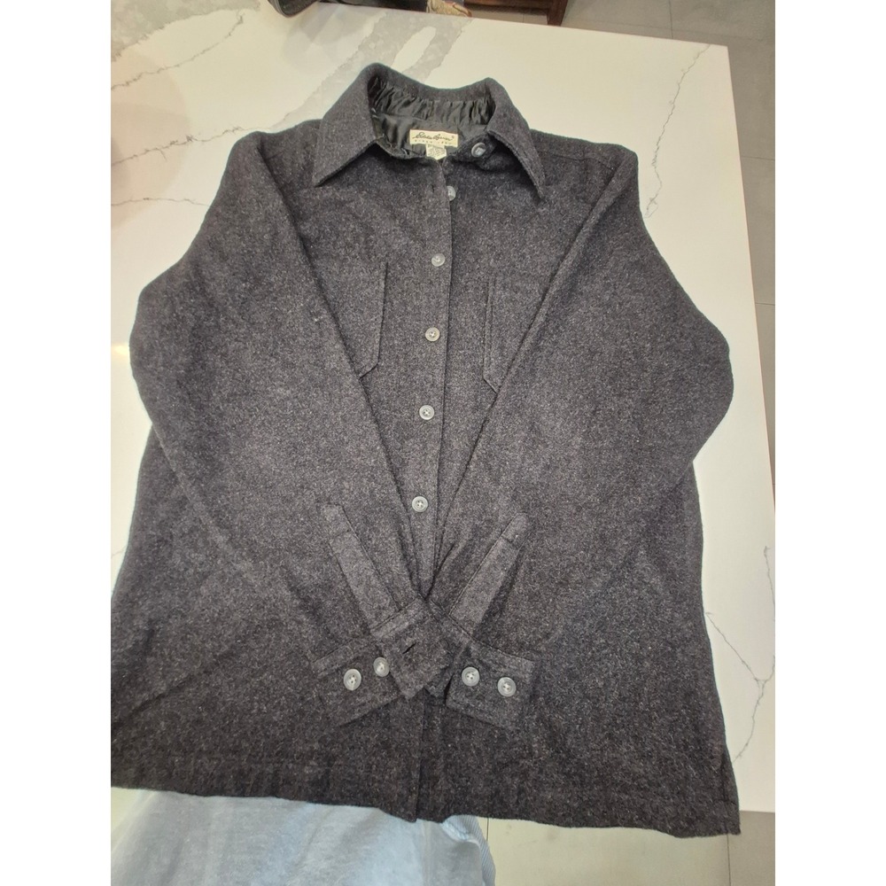 Eddie Bauer Wool Blend Shirt Jacket Womens M/M Gray Button‎ Front Long Sleeve
